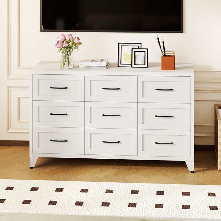 9 Drawer Dresser, Metal Chest of Drawers with Quiet Glide Rails, Modern Storage Cabinet for Bedroom, Entryway, Closet