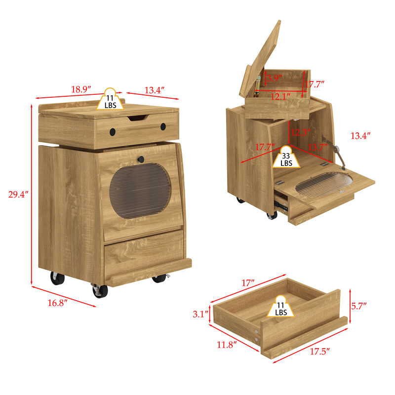 FUFU&GAGA Modern Robot Design Nightstand with 360° Swivel Top, Glass Door and Drawer, Touch LED Lighting, (18.9 in. W x 16.8 in. D x 29.4 in. H), Brown