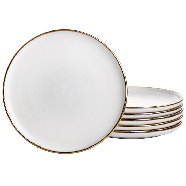 Elama Arthur 6 Piece Stoneware Salad Plate Set in Matte White with Gold Rim