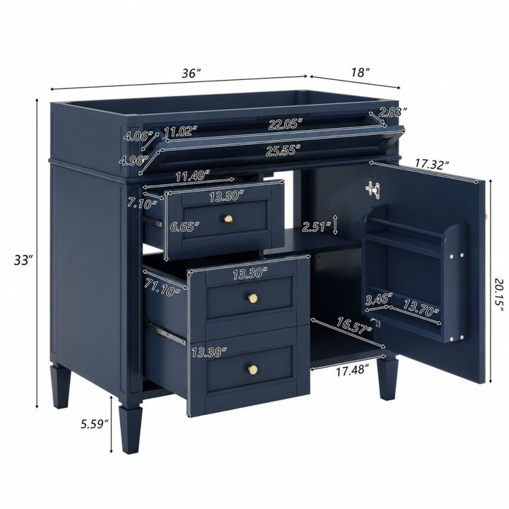ELEMENT ACE 36 Inch Bathroom Vanity Without Top Sink, Freestanding Bathroom Storage Cabinet with 2 Drawers, Tip-Out Drawer, Adjustable Shelf and Solid Wood Frame