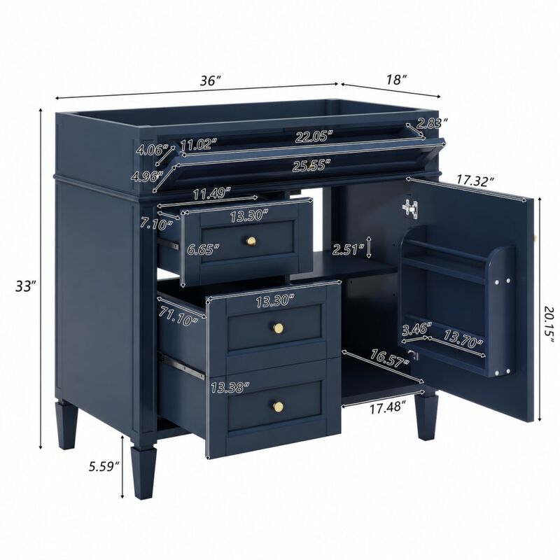 ELEMENT ACE 36 Inch Bathroom Vanity Without Top Sink, Freestanding Bathroom Storage Cabinet with 2 Drawers, Tip-Out Drawer, Adjustable Shelf and Solid Wood Frame image number 1