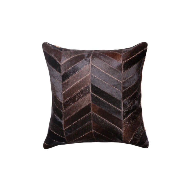 HomeRoots Set of Two 18" Chocolate Chevron Cowhide Throw Pillows image number 2