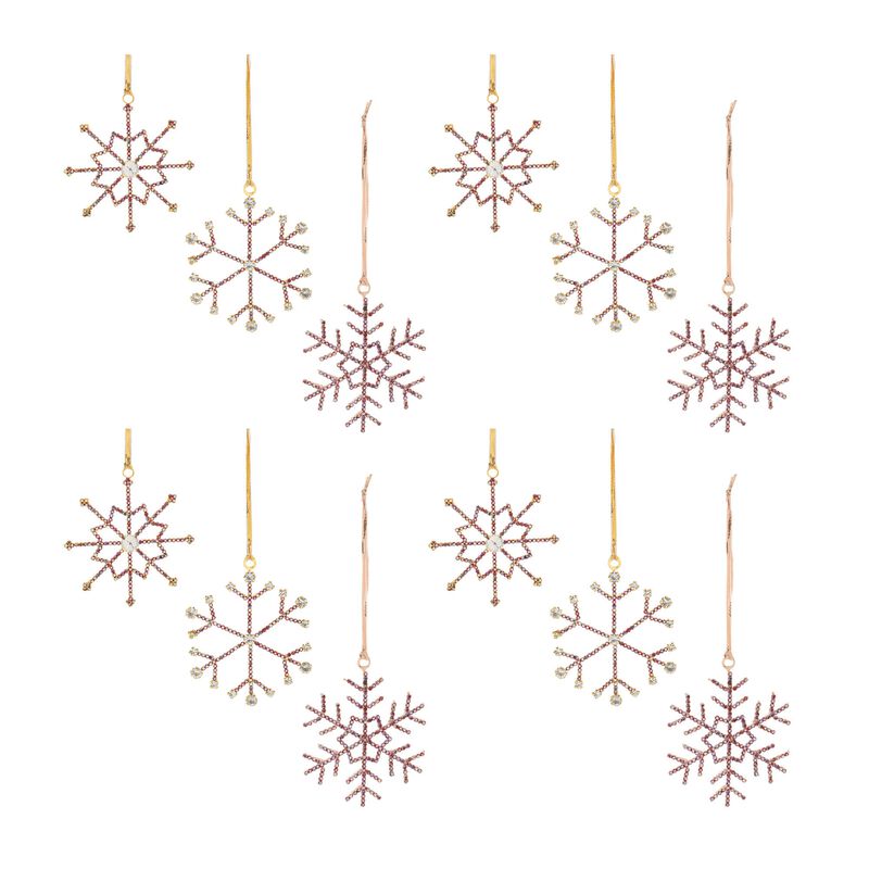 Set of 12 Jeweled Metal Snowflake Ornaments for Christmas Tree or Holiday Decor