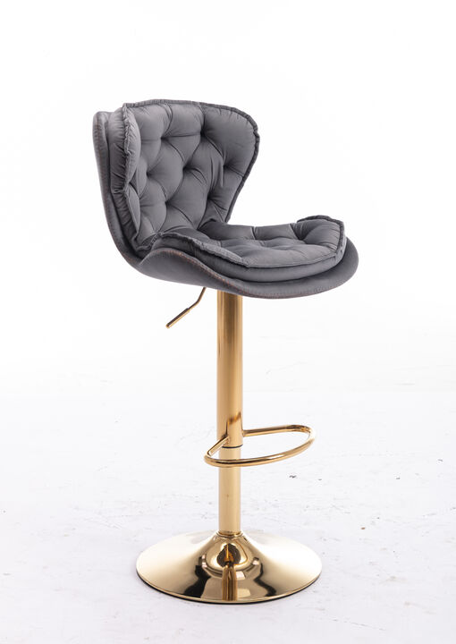 TATEUS Set of 2 Bar Stools,with Chrome Footrest and Base Swivel Height Adjustable Mechanical Lifting Velvet + Golden Leg Simple Bar Stool