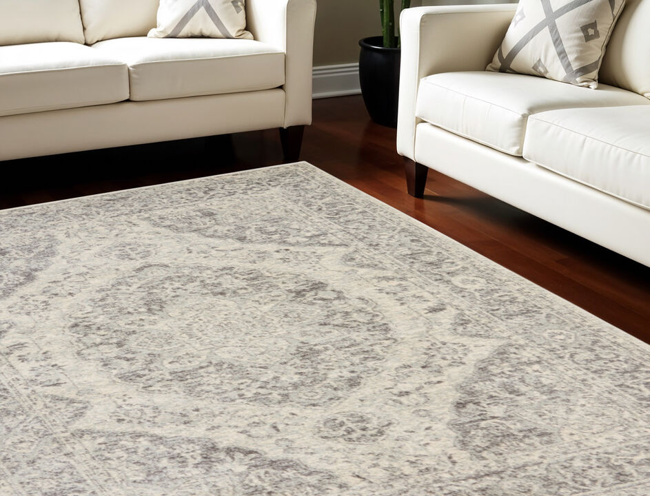 HomeRoots Floral Medallion Distressed Area Rug