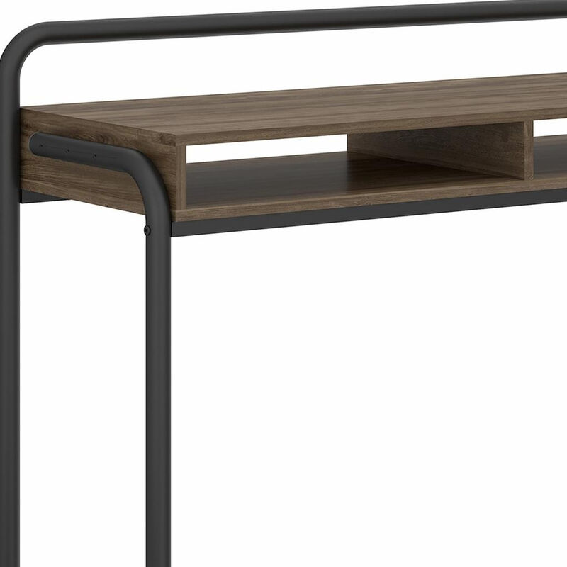 HomeRoots 46" Walnut and Black Wood and Steel Writing Desk image number 4