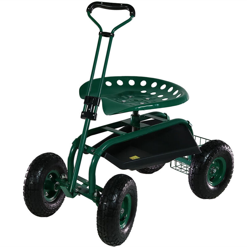 Sunnydaze Steel Rolling Garden Cart with Extended Swivel/Basket