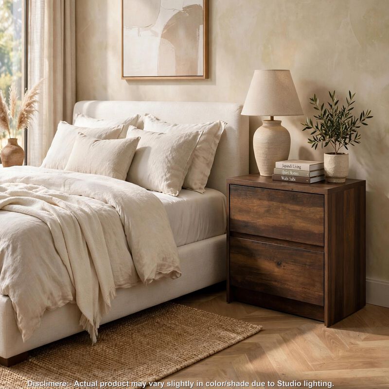 Park Nightstand, 2 Drawers, LED Light & USB Ports, Wood image number 8