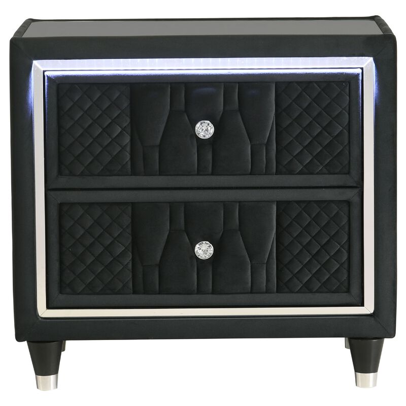 Maren Nightstand with 2 LED Drawers, USB Port, Velvet image number 0