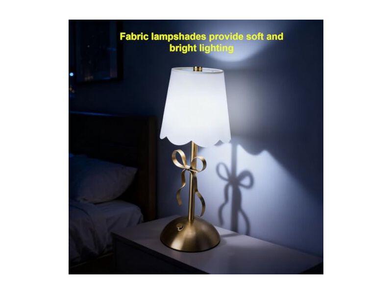 Rechargeable Cordless Dimmable Metal Fabric Table Lamp For Bedroom Bedside Gold image number 3