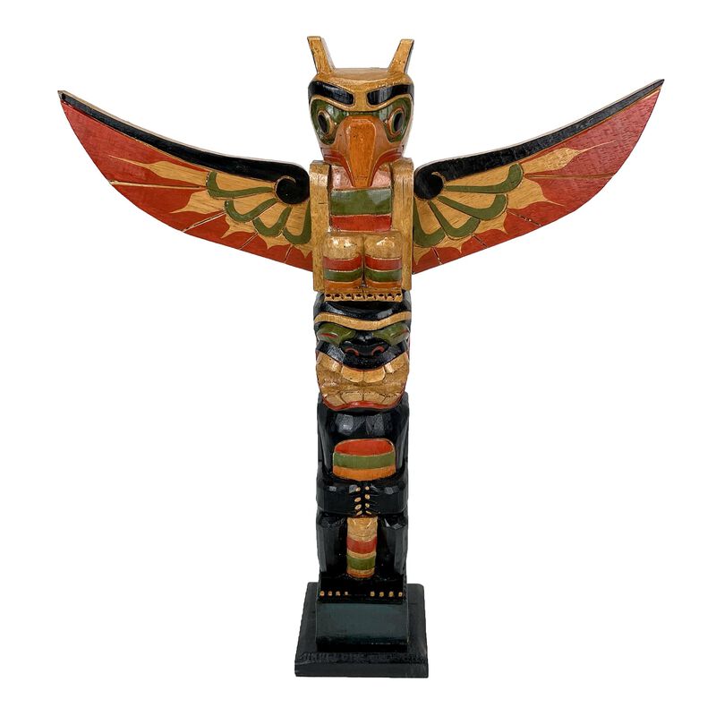 20 Inch Tall Northwest Coast Style Wooden Totem Pole Light Brown image number 6