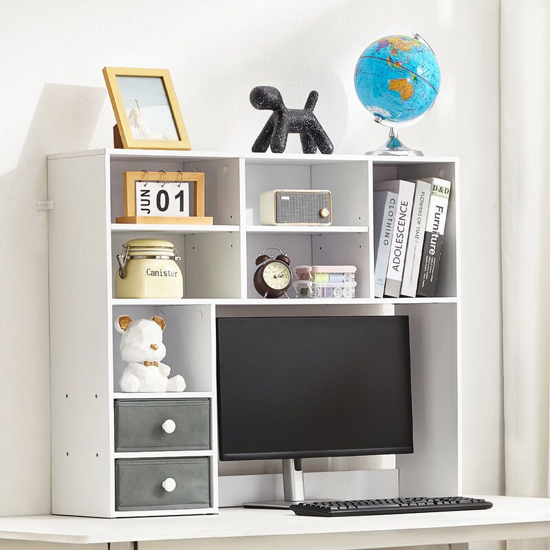 3-Tier Desktop Bookshelf Organizer with Fabric Drawers for Office Home image number 1