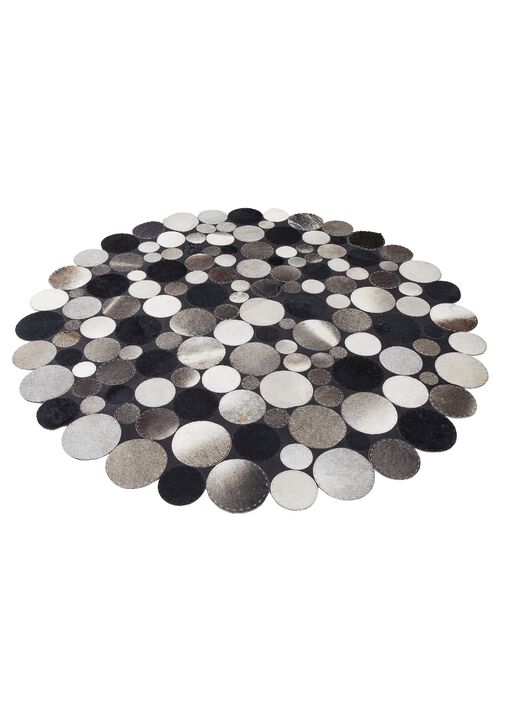 Black & Gray Cowhide Patchwork Round Rug