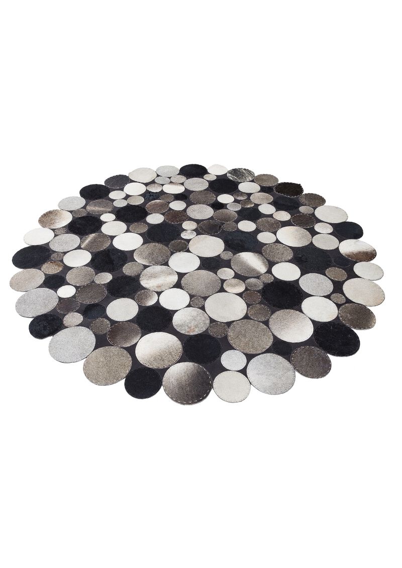 Black & Gray Cowhide Patchwork Round Rug image number 0