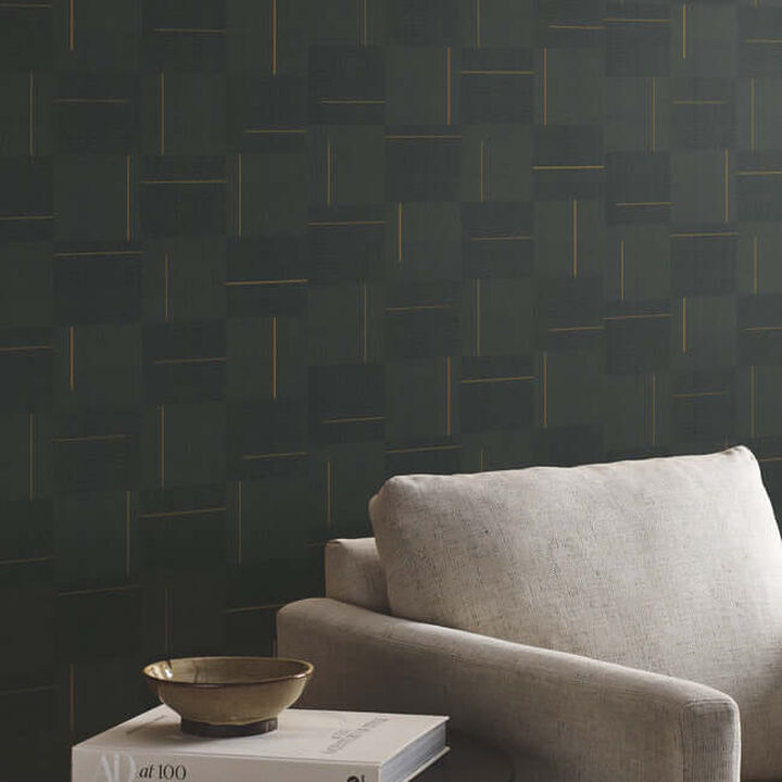 Geo Block Weave Black Wallpaper