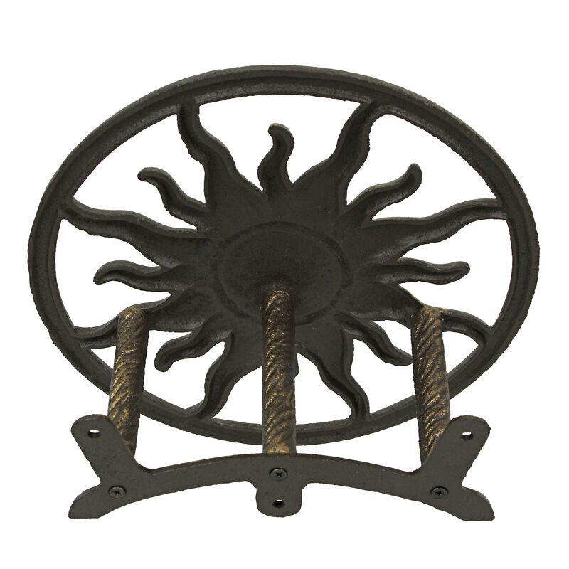 Cast Iron Celestial Sun Wall Mounted Hanging Garden Hose Holder Bronze image number 4