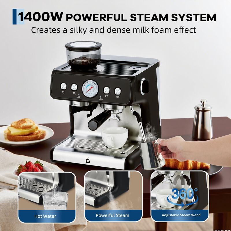 20 Bar Coffee Machine with Built-in Grinder, Stainless Steel, Steam Wand, 2.8L Tank &ndash; Home&Office image number 1