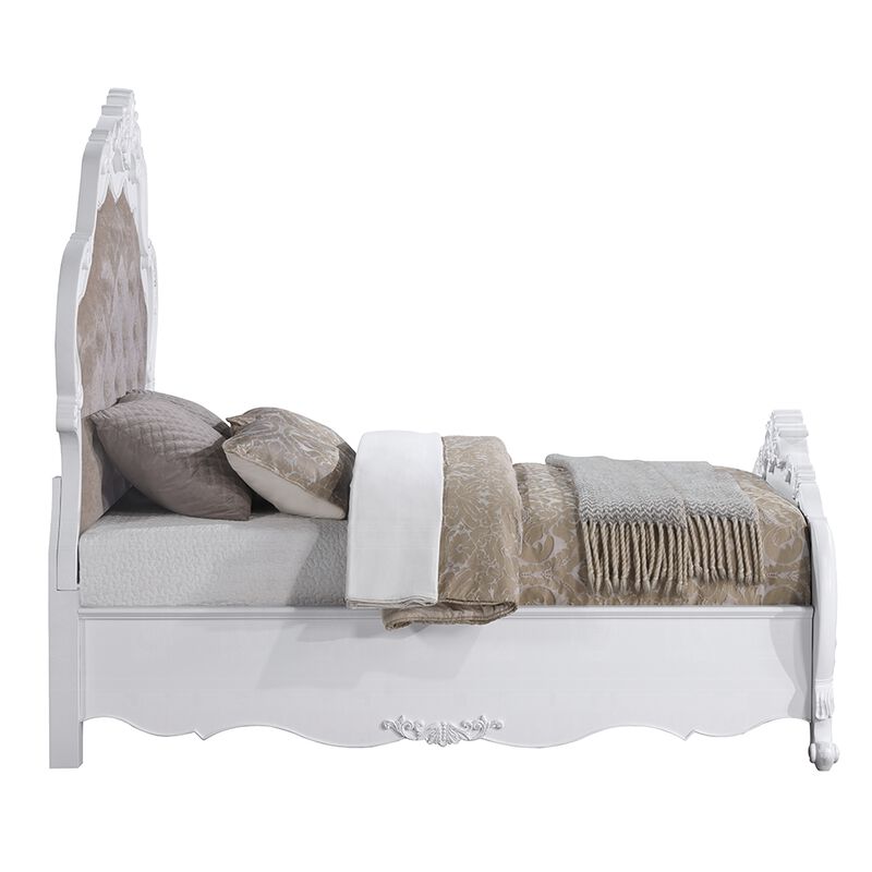 Tisha King Bed, Tufted Dark Beige Chenille Upholstery w White Traditional Design image number 3