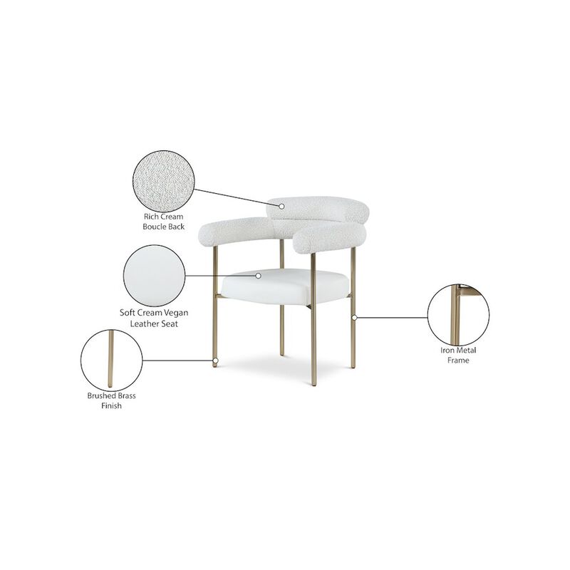 Meridian Furniture Blake Cream Vegan Leather / Boucle Fabric Dining Chair, Set of 2