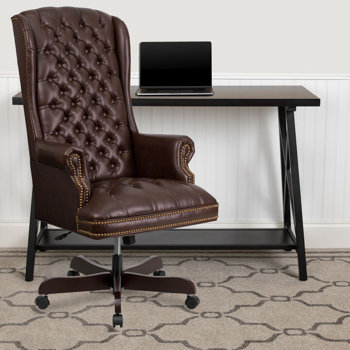 Turner High Back Traditional Fully Tufted LeatherSoft Executive Swivel Ergonomic Office Chair with Arms