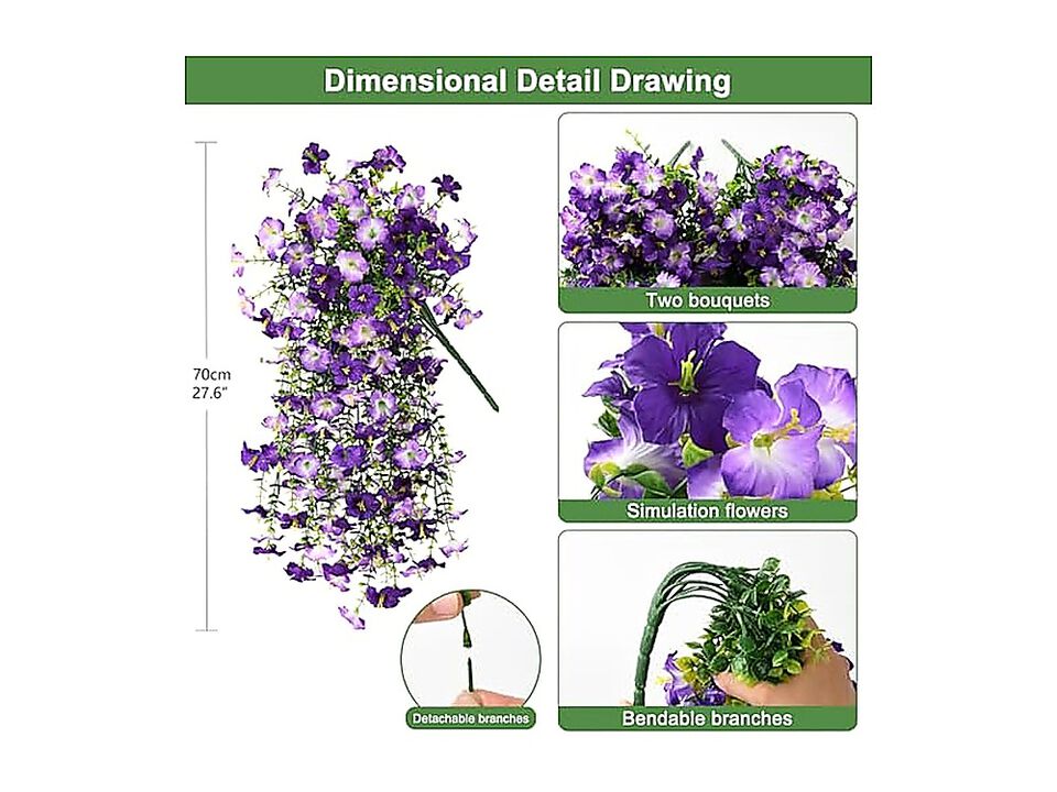Artificial Fake Flowers Plants Outdoor Spring Summer Decor 2 Pack Faux Silk UV
