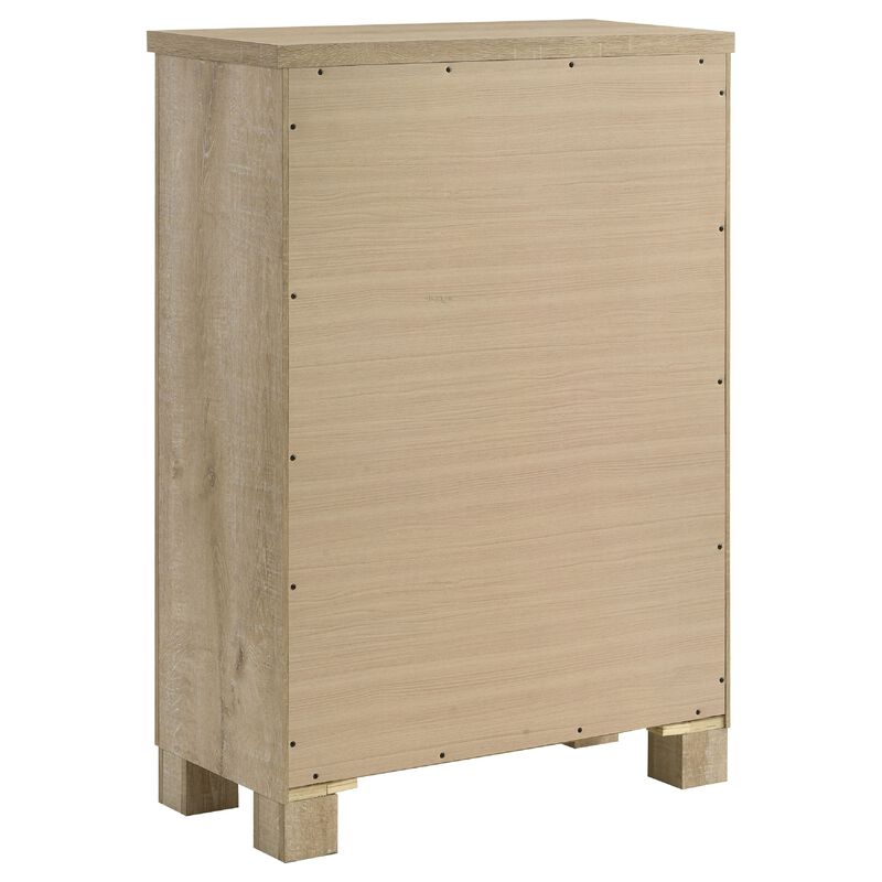 Tyna Tall Dresser Chest with 5 Drawers, Bronze Metal, Weathered Oak Beige image number 3