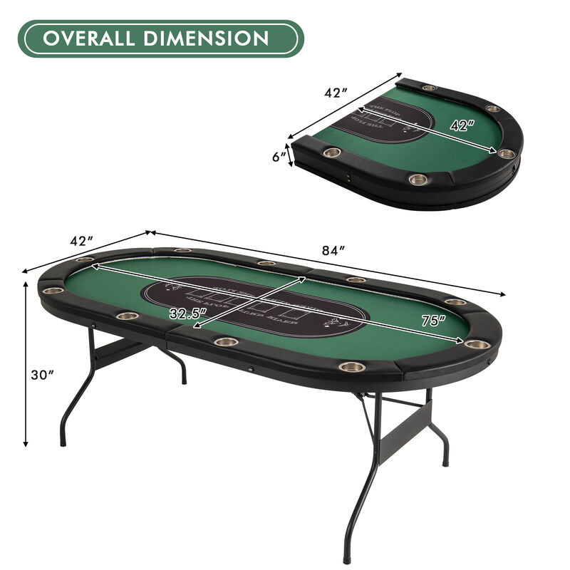 10 Player Poker Table with LED Lights and USB Ports for Home Game Room-Green image number 2