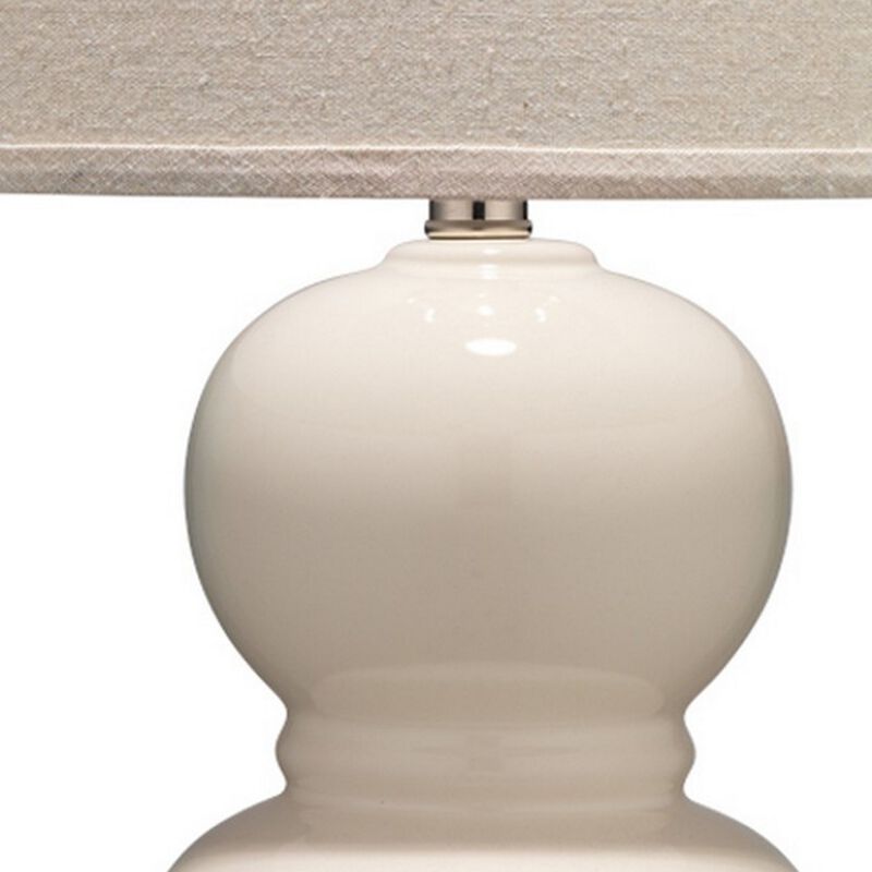 Table Lamp with Stacked Bellied Design Ceramic Base, Cream - Benzara