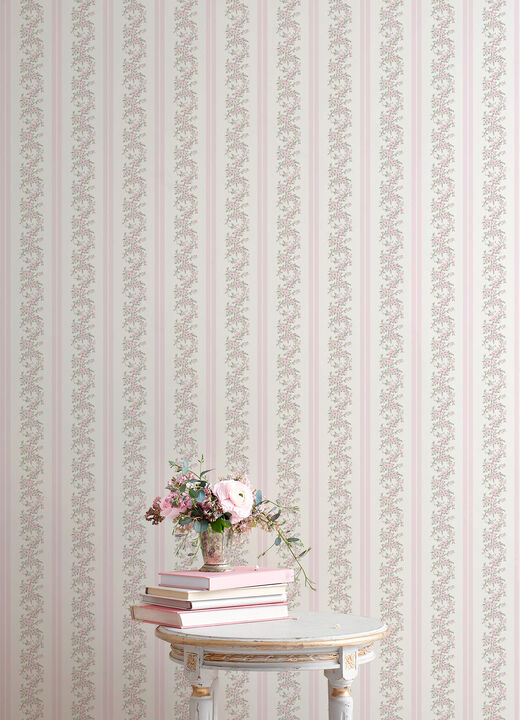 Marigold Wreath Pastel Peach Floral Stripe Wallpaper
