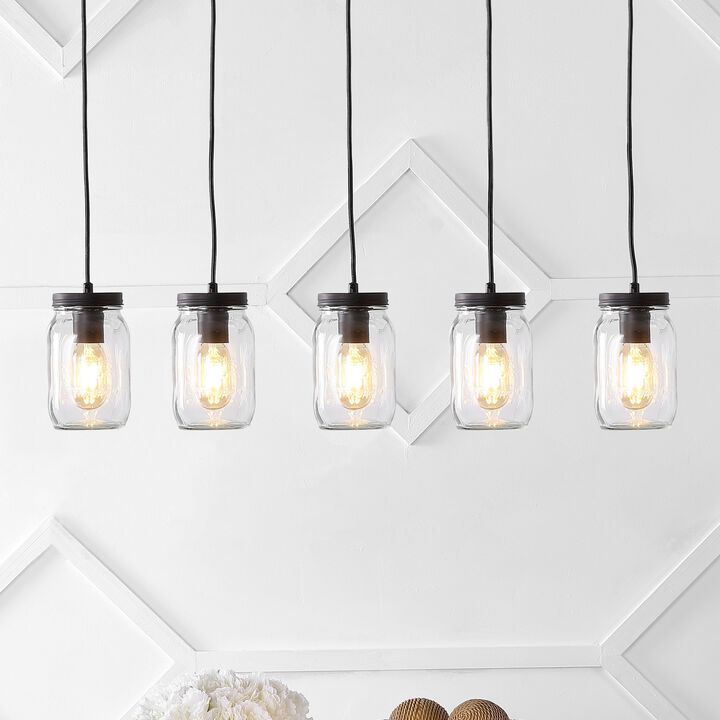 Gaines Farmhouse Industrial Iron Mason Jar Linear LED Pendant