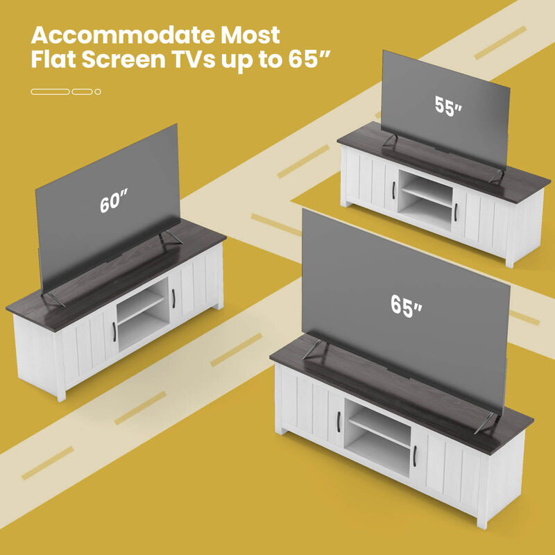 TV Stand with 2 Cabinets and Open Shelves for TVs up to 65 Inch