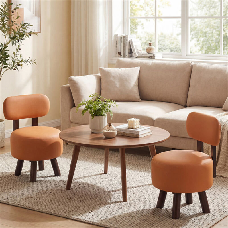 Small Footstools Set of 2 with Solid Wood Legs for Living Room-Orange image number 3