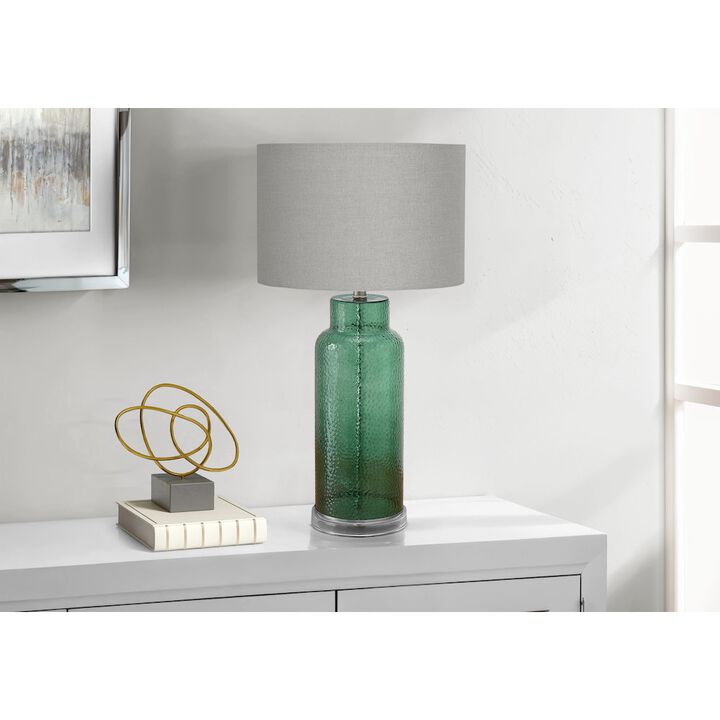 Lighting, 28"H, Table Lamp, Green Glass, Grey Shade, Contemporary, Modern