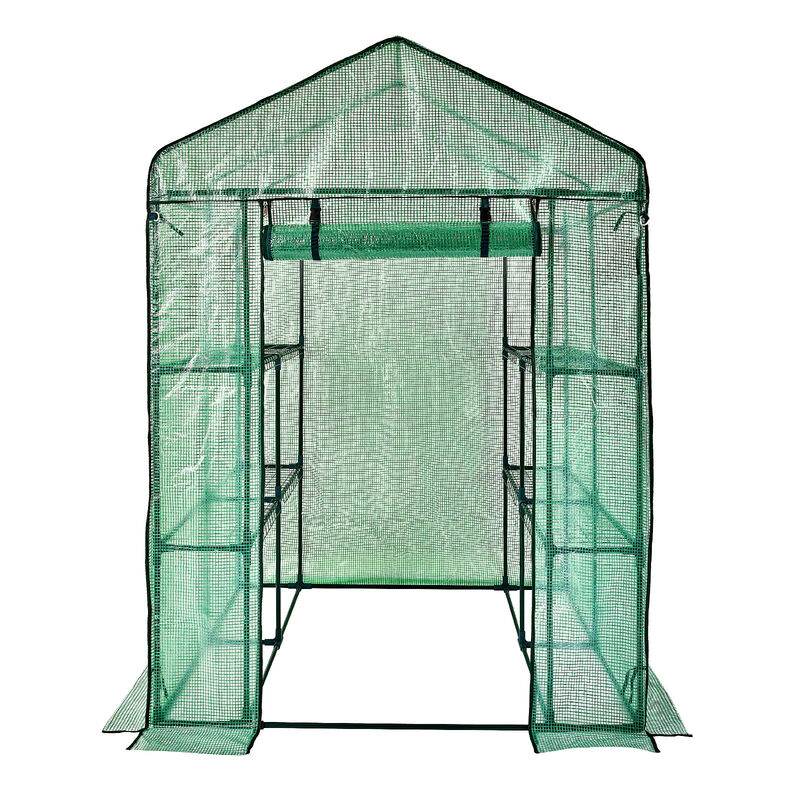 Walk-in Greenhouse with Shelves, Zipper Door, and Steel Frame for Planting & Storage