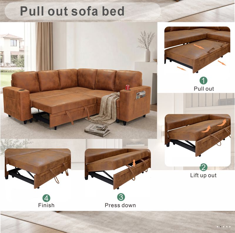 Lelork L-Shape Sectional Sleeper sofa image number 5