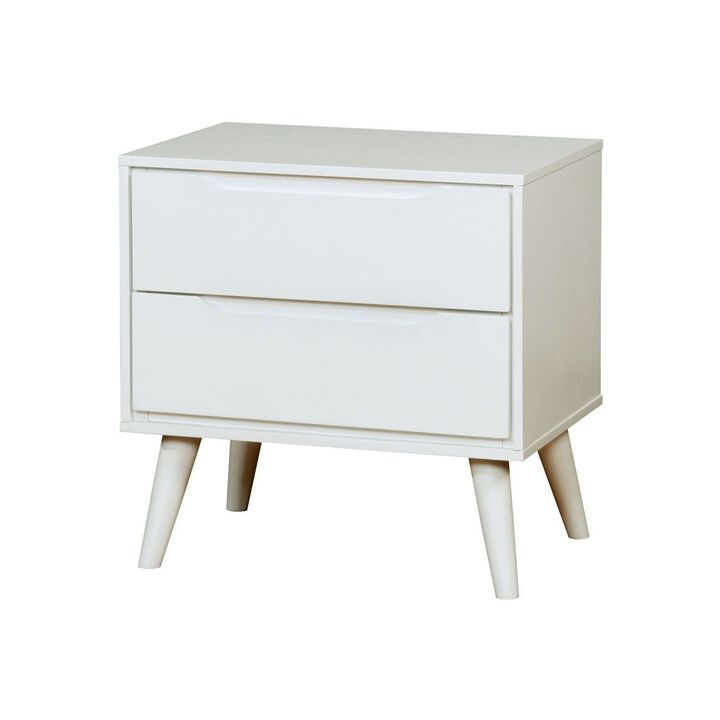 2 Drawer Wooden Nightstand with Recessed Drawer Fronts, White-Benzara