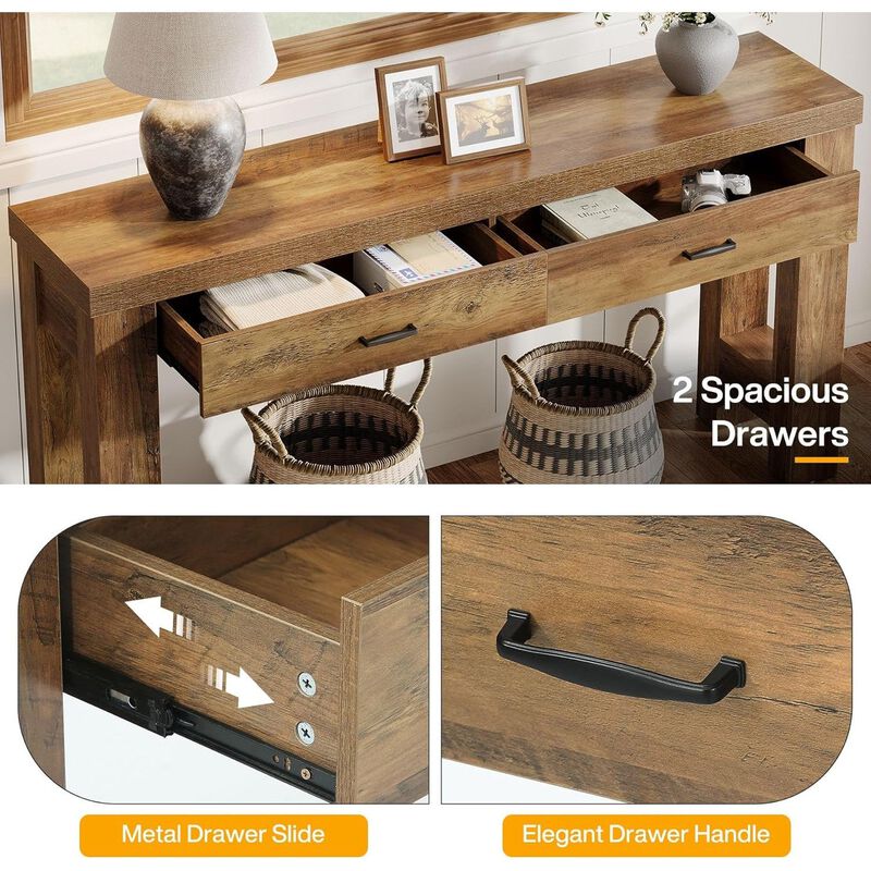 Tribesigns Country Rustic Wood Console Table with Drawers image number 5