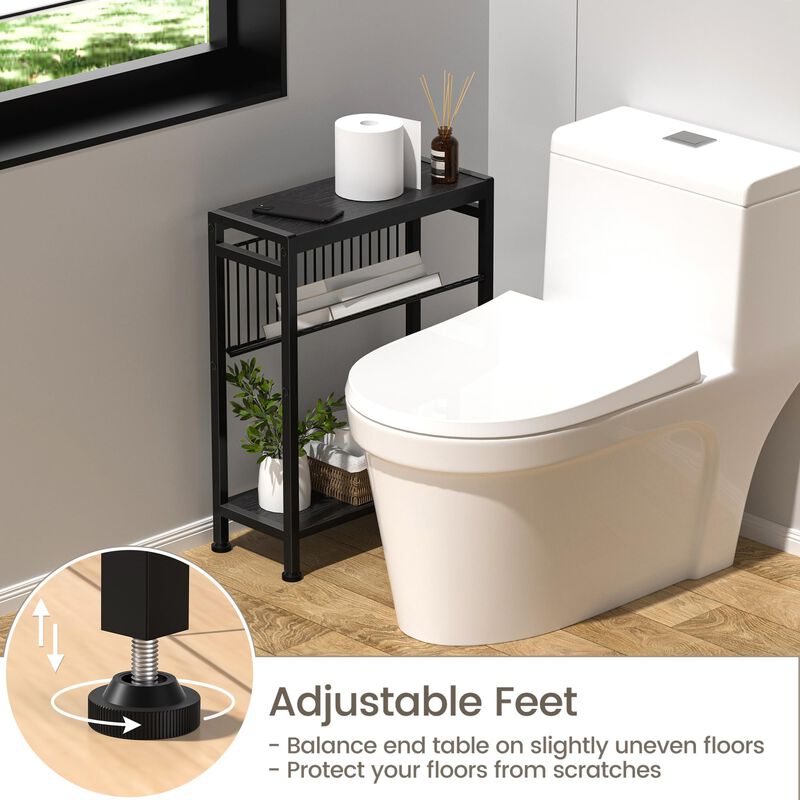 Homedawn Small End Table Set of 2 for Small Space, 3-Tier Narrow Side Table with Magazine Holder,Small Nightstand, Skinny Snack