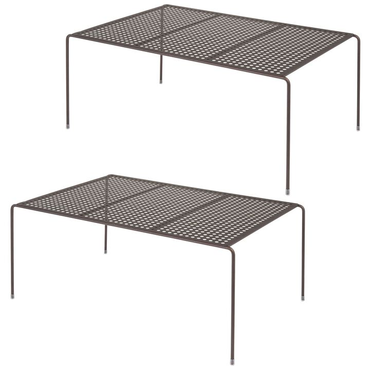 mDesign XL Raised Metal Storage Shelf Rack for Kitchen Pantry, 2 Pack, Bronze