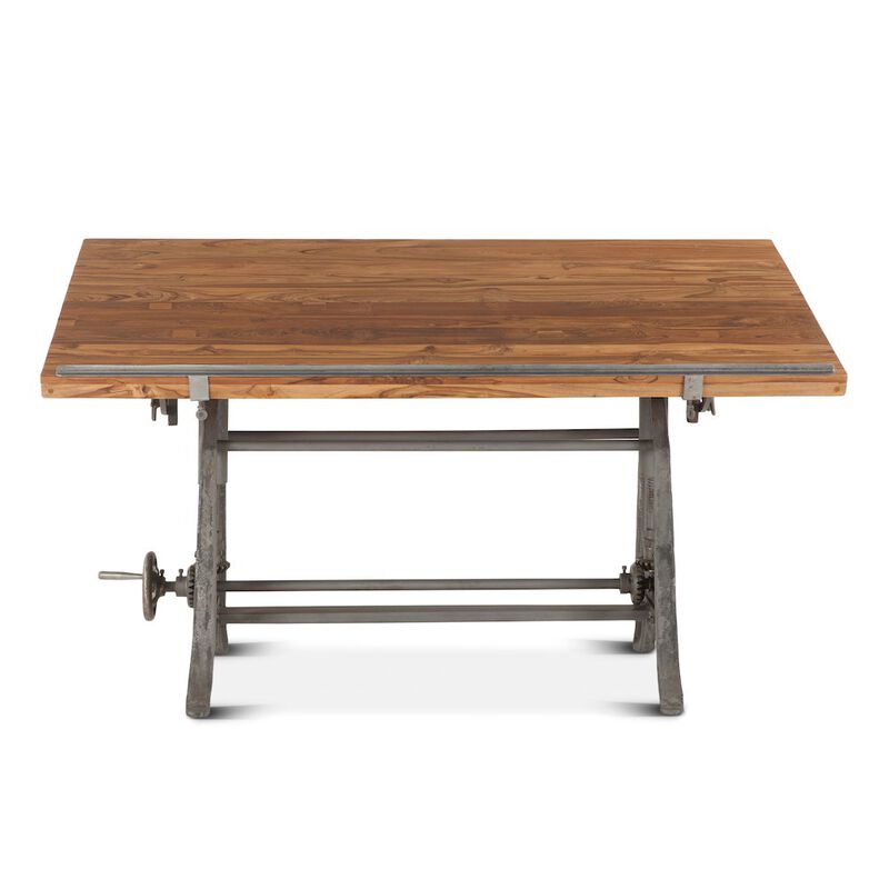 World Interiors Artezia 62-Inch Reclaimed Teak Wood Drafting Desk with Adjustable Crank image number 0