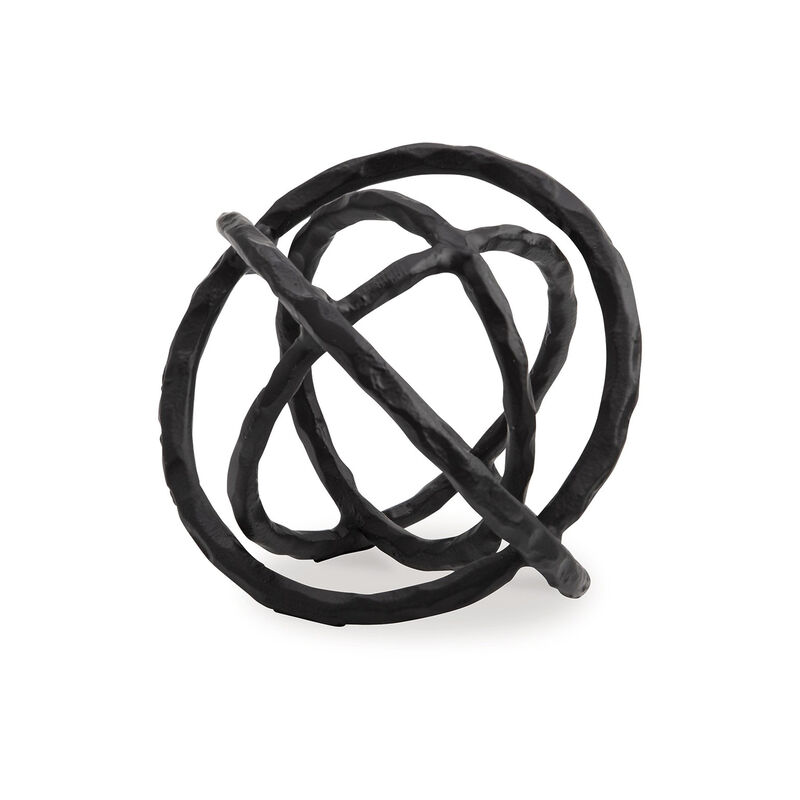 Lizy Sculpture Decor Set of 2 Interlocking Round Rings Black Cast Aluminium - Benzara