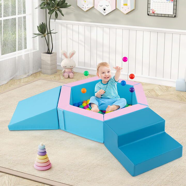 3-Piece Baby Climb and Crawl Foam Play Set with 100 Ocean Balls-Blue