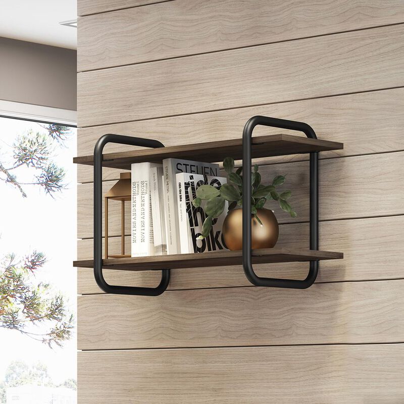 Techni Mobili Modern Floating Wall Shelves, Walnut