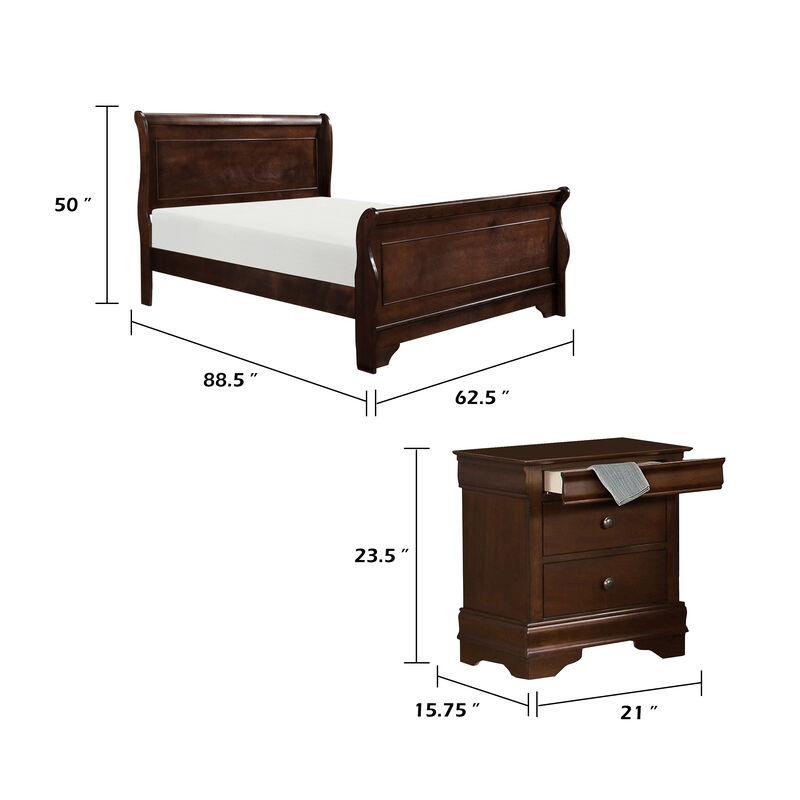 Queen Bedroom Set, Brown Wood, 3 Piece Set with 2 Nightstands image number 7