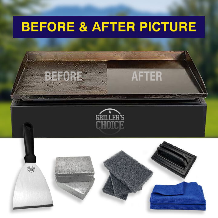 Griddle Cleaning Kit - 8 Piece Flat Top Grill Cleaner - Stainless Steel - by Griller's Choice