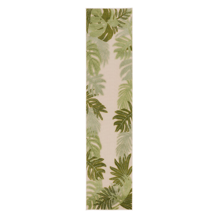 HomeRoots 6' Ivory And Green Palm Leaf Indoor Outdoor Runner Rug