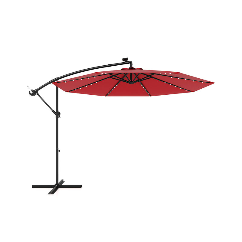 Solar-Powered LED Patio Umbrella with 40 Lights &ndash; Offset Design & Cross Base
