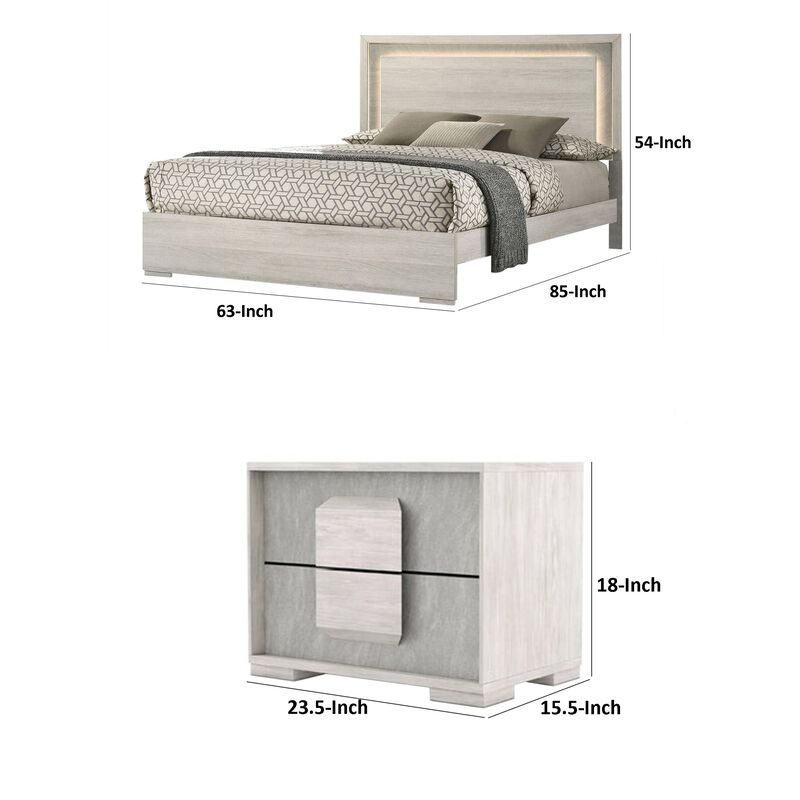 2pc King Bedroom Set, White Wash, Stone Gray, Nightstand image number 4
