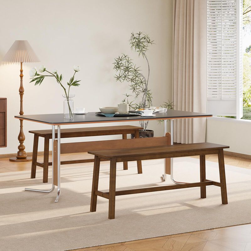 Wicker Dining Bench with Farmhouse Style for Kitchen and Dining Room-Mocha image number 5
