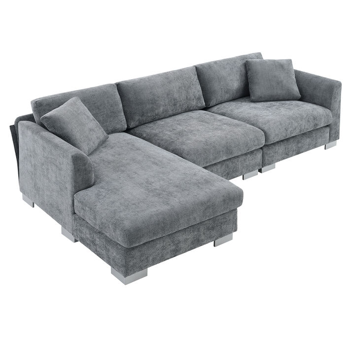 Whisen 4-seat Modern Sectional Sofa, L-shaped Couch Set with Chaise and 2 Pillows